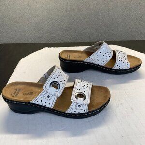 Clarks Lexi Laurel Women's White Leather Soft Cushioned Slide Sandals Size 9.5 M